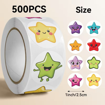 New Colourful Star Faces 500 stickers on a roll