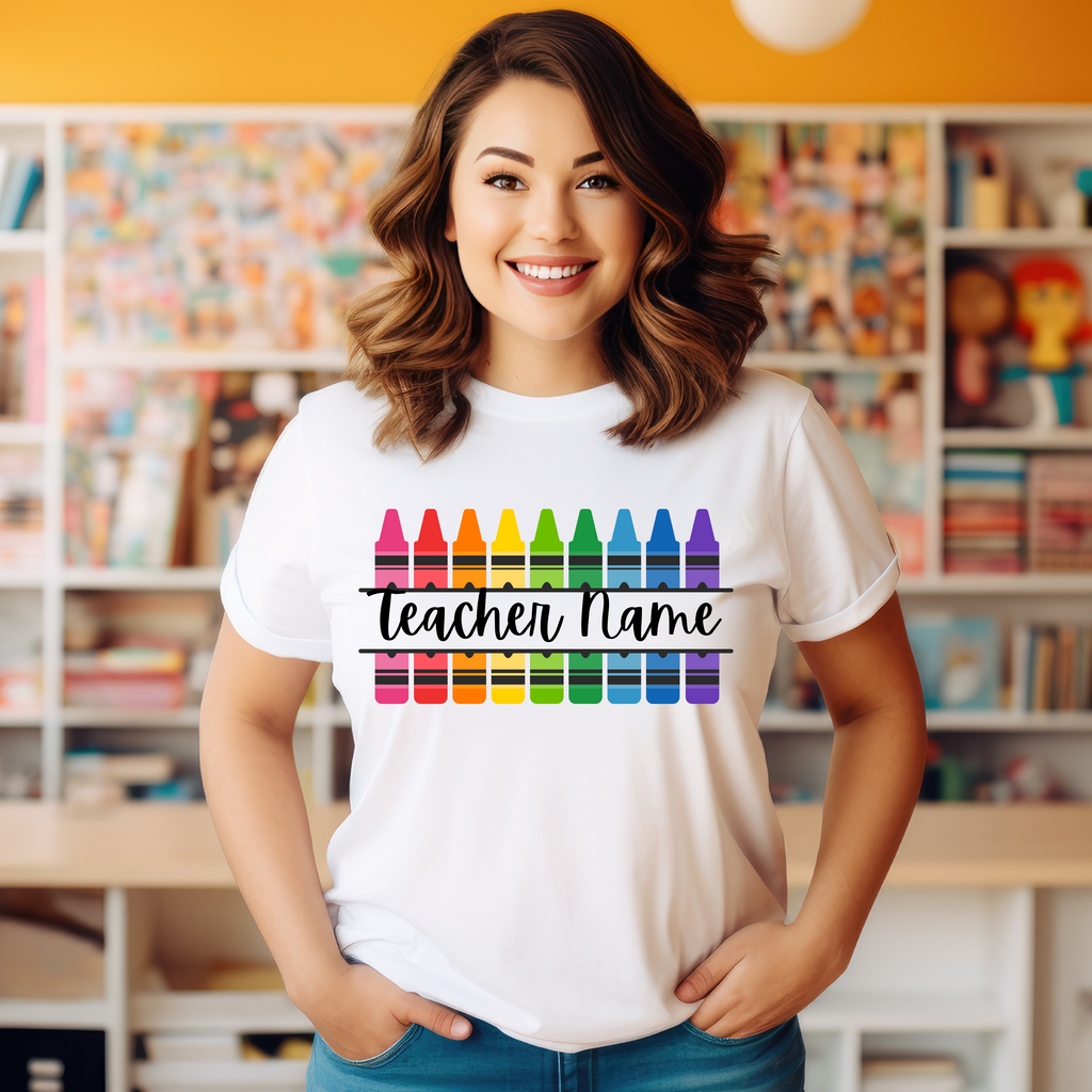 Personalised Crayons Teacher T-shirt