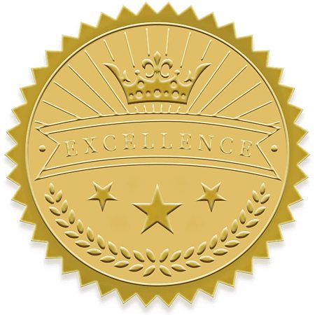 NEW! Gold Foil Embossed EXCELLENCE Crown & Stars Stickers