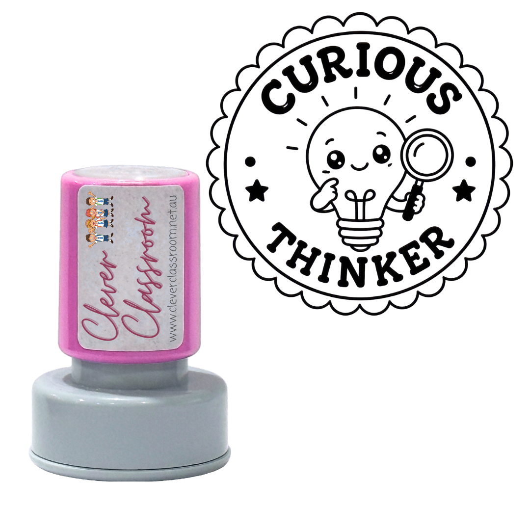 Curious Thinker Teacher Stamp 30mm round