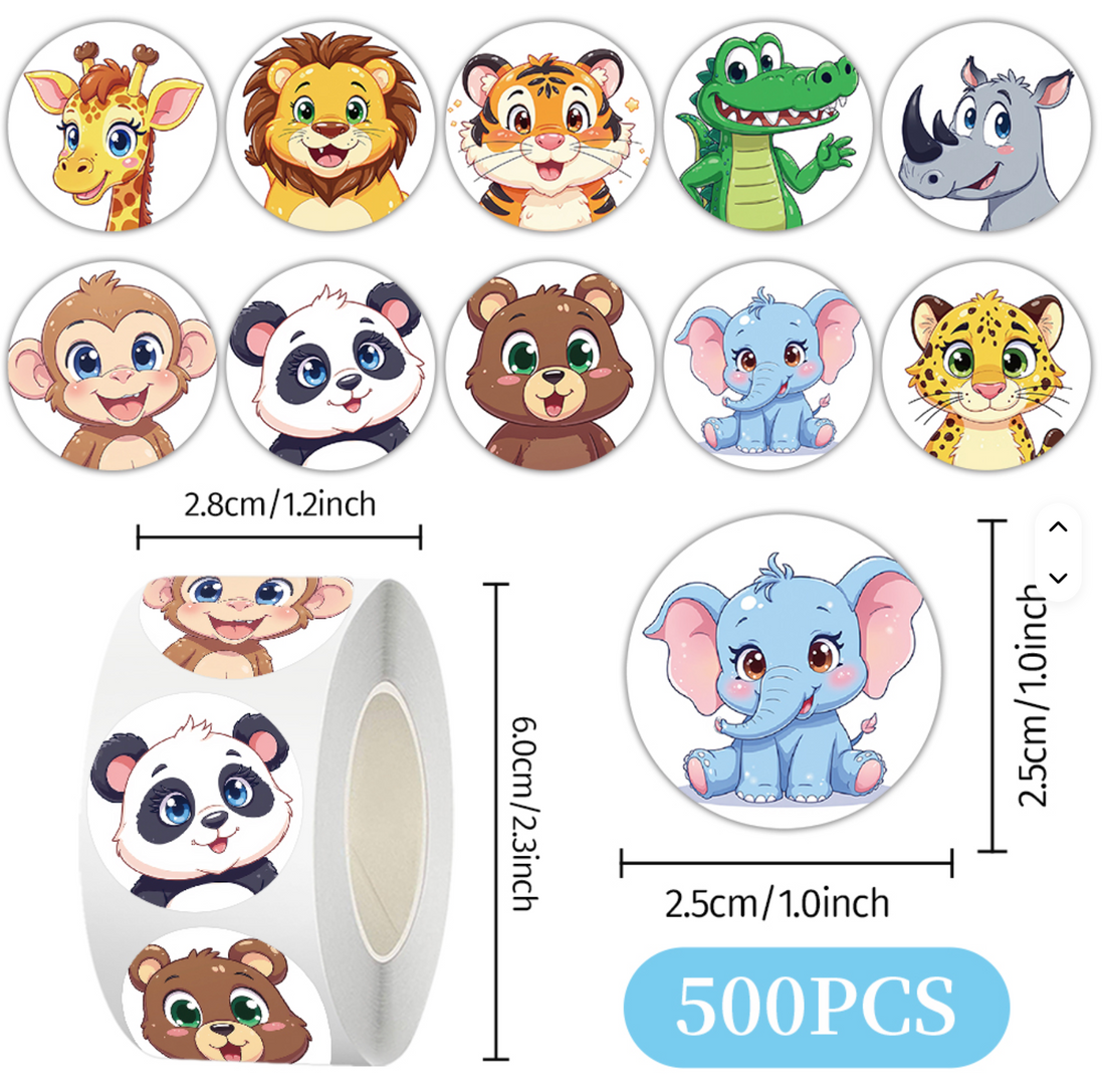 *NEW Cute Animal Faces 2! 500 on a roll - Colourful Teacher Stickers