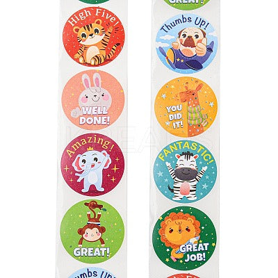 Cute Animals 3 Stickers 500 on a roll - Colourful Teacher Merit Stickers