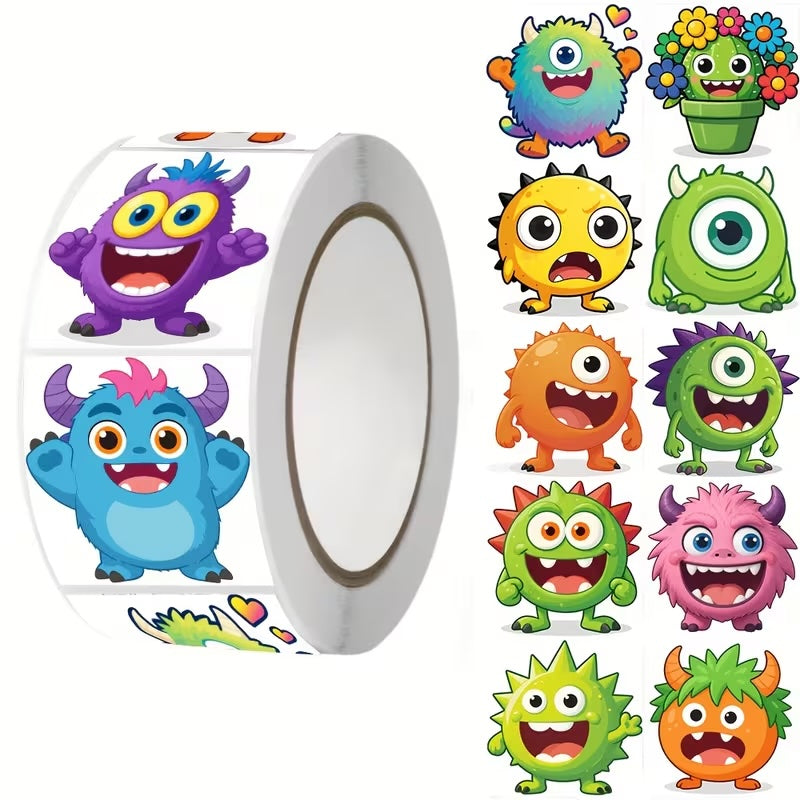 Cute Monsters 500 stickers on a roll