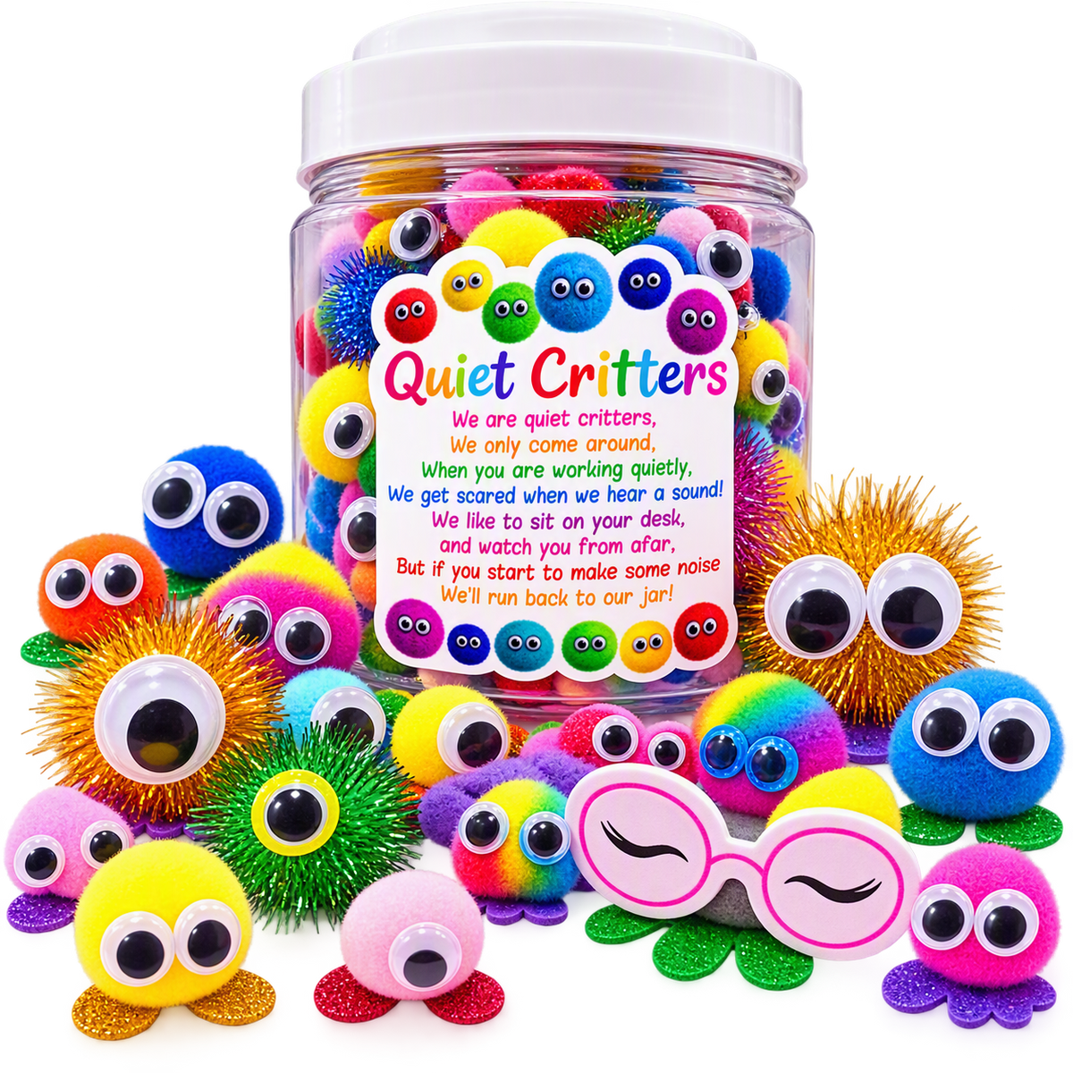 Mixed colours Classroom Quiet Critters - pompom creatures to use for classroom behaviour