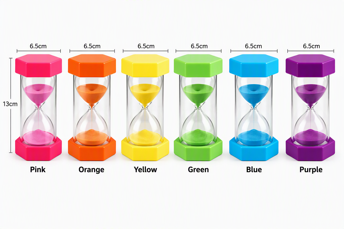 NEW Set of 6 Large Sand Timers -  1 min, 2 min, 3 min, 5 min, 10 min, 15 min