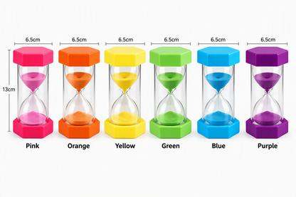 NEW Set of 6 Large Sand Timers -  1 min, 2 min, 3 min, 5 min, 10 min, 15 min