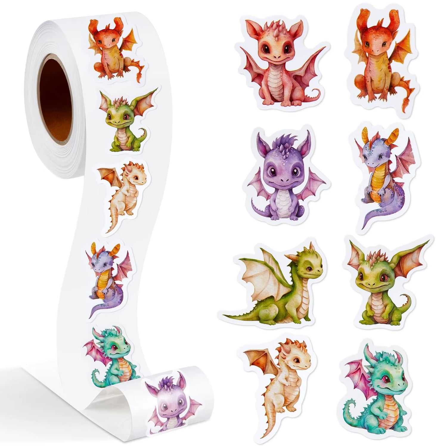 NEW! Dragons Award Stickers 500 on a roll - Colourful Teacher Merit Stickers