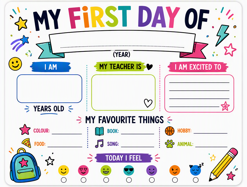 A school milestone planner page set featuring two colorful worksheets: the top sheet titled &
