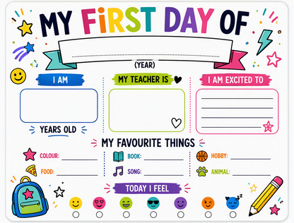 A school milestone planner page set featuring two colorful worksheets: the top sheet titled &