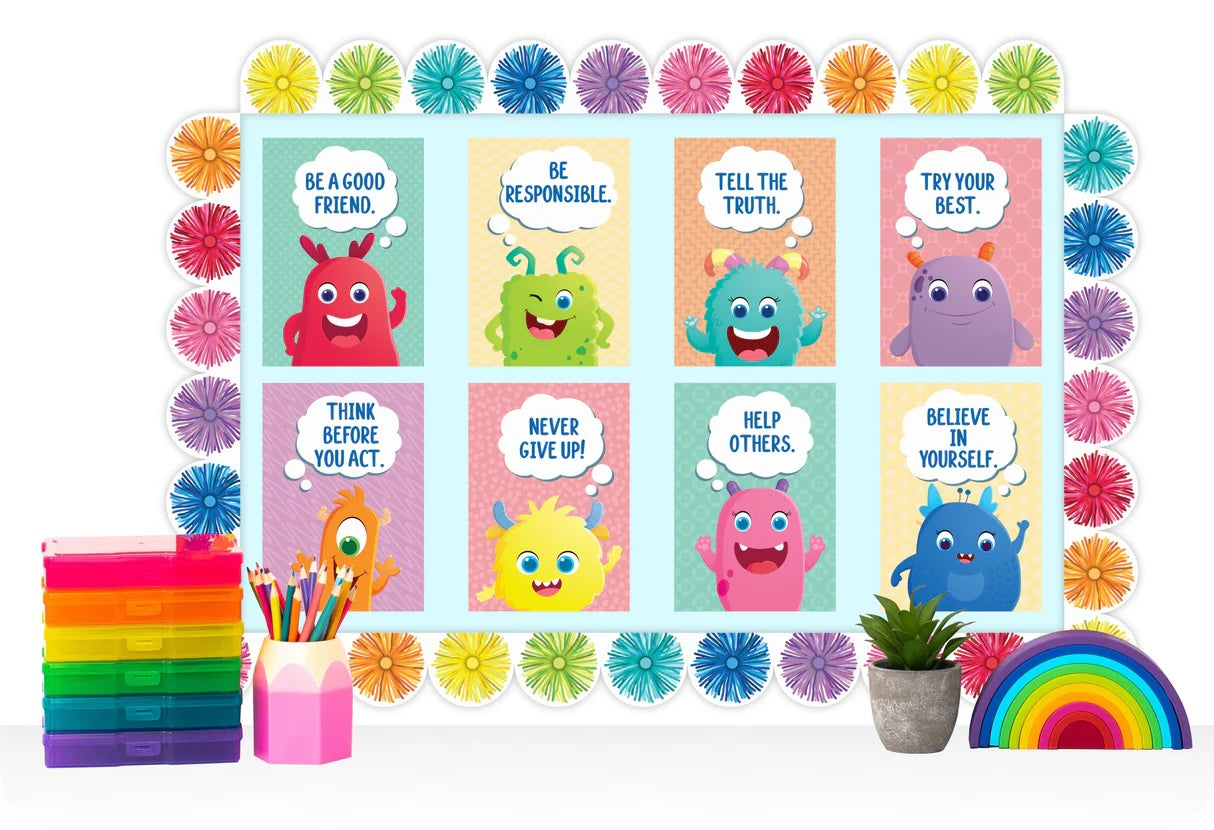 Giggle &amp; Grow Rainbow Scalloped Pom Poms Border