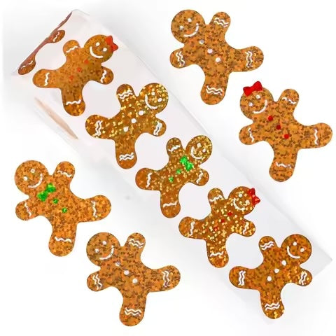 NEW! Gingerbread People Holographic Metallic Stickers 500 on a roll