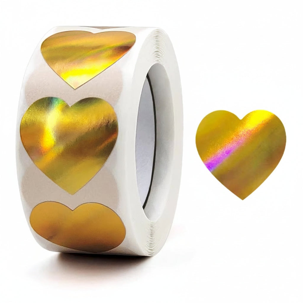*HEARTS Gold Shiny Stickers 500 on a roll - Colourful Teacher Merit Stickers