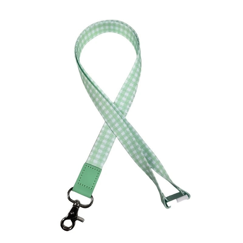 Pastel Green Gingham Personalised Lanyard