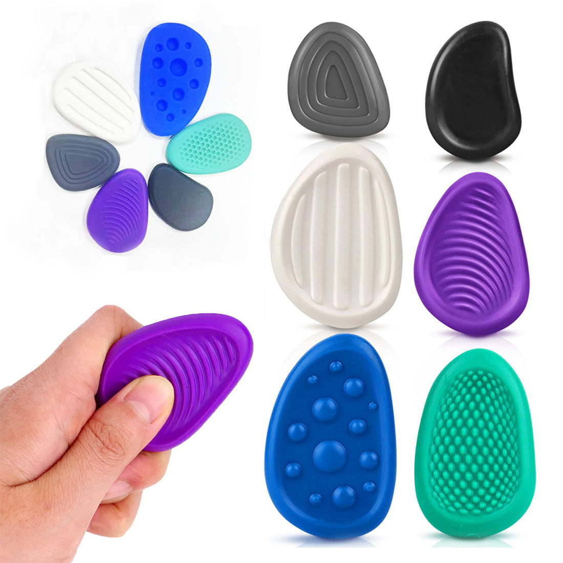 6 Pack of Blues Sensory Silicone Worry Stones