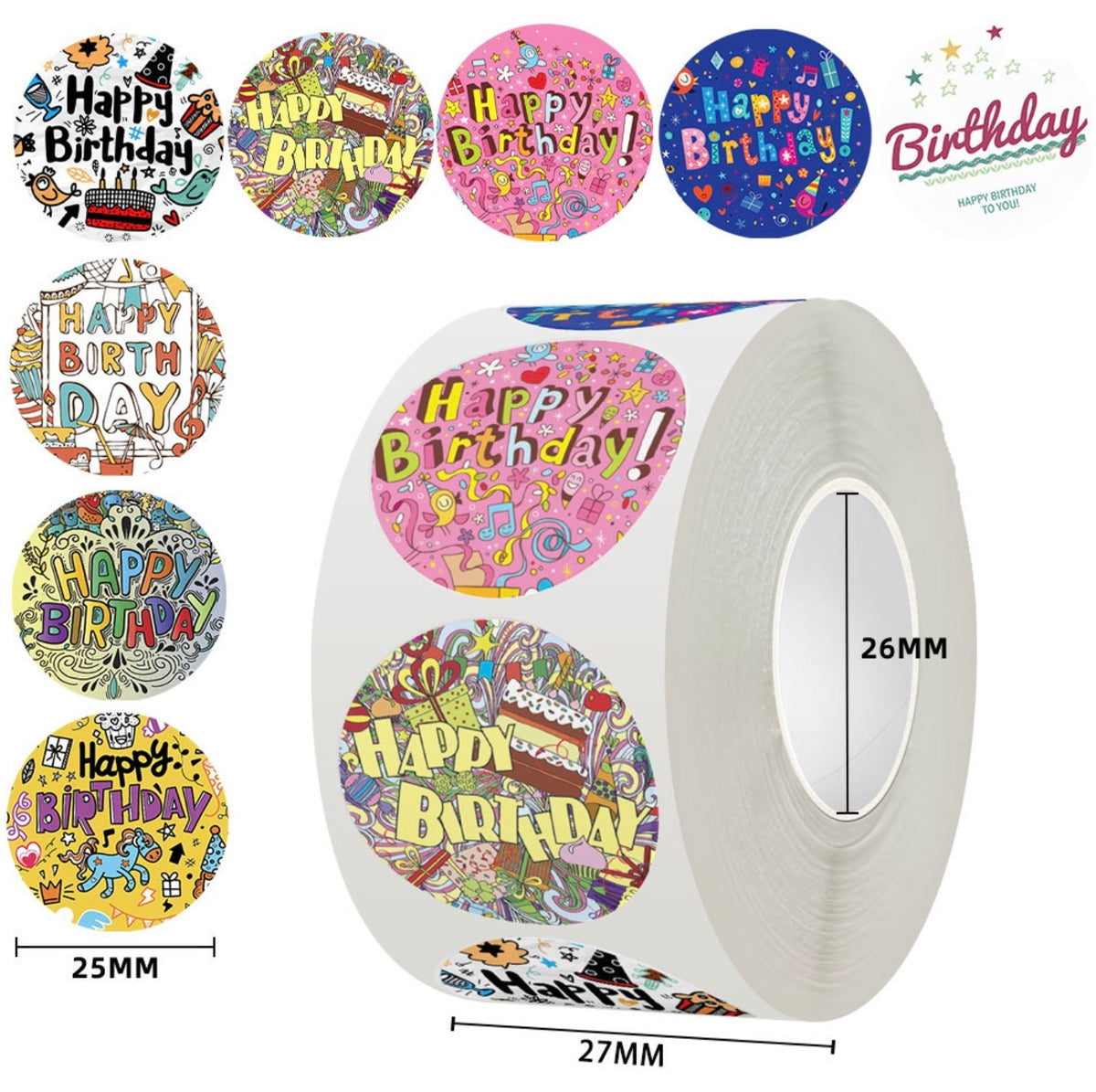 Happy Birthday Graffiti 500 Stickers on a roll