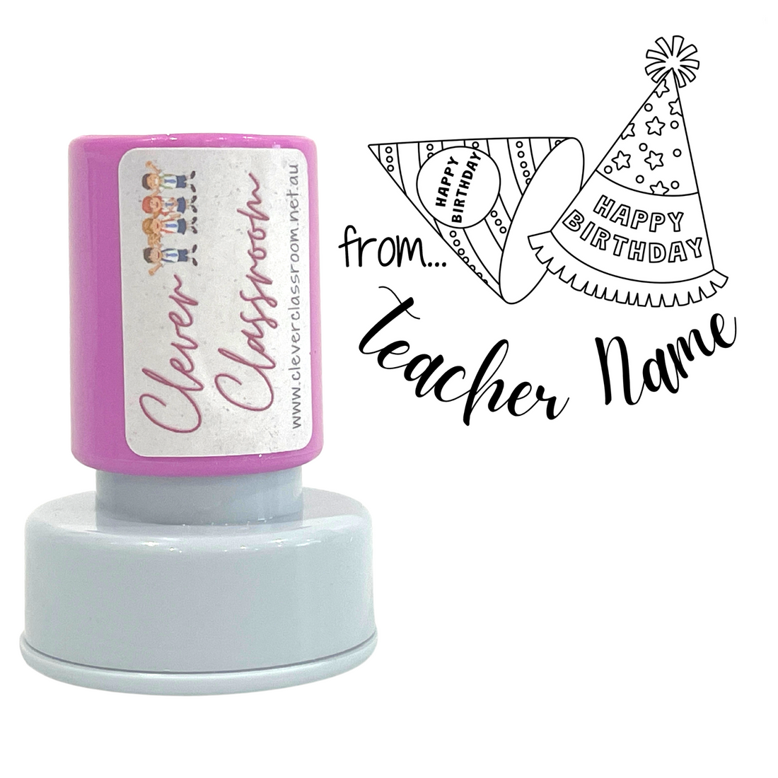 Happy Birthday Hats Personalised Teacher Stamp 30mm round
