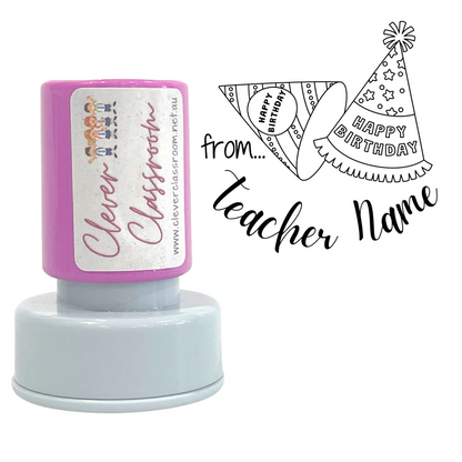 Happy Birthday Hats Personalised Teacher Stamp 30mm round