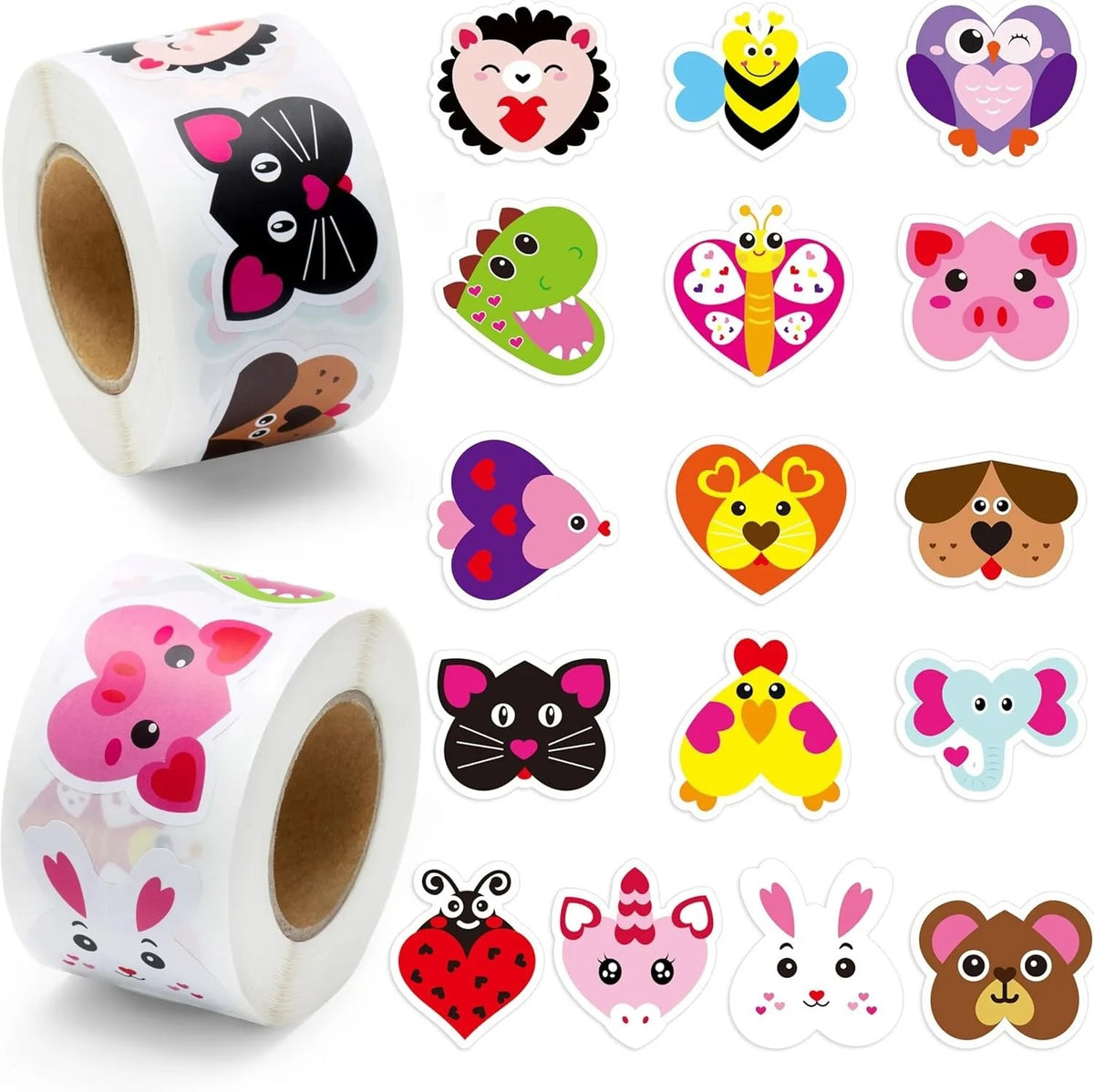 Heart Animals Stickers 500 on a roll