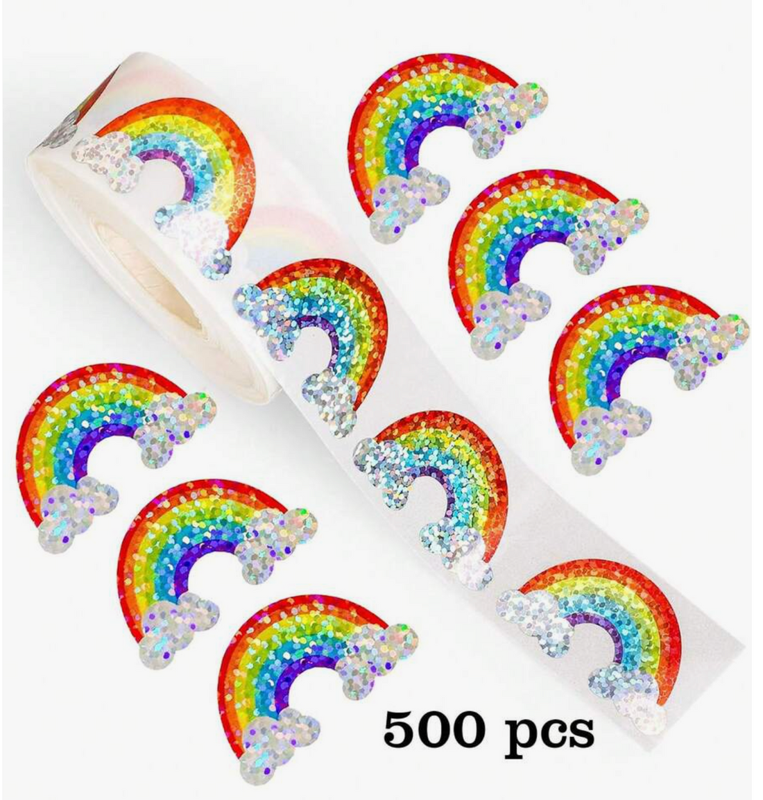 *Holographic Rainbow Stickers 500 on a roll
