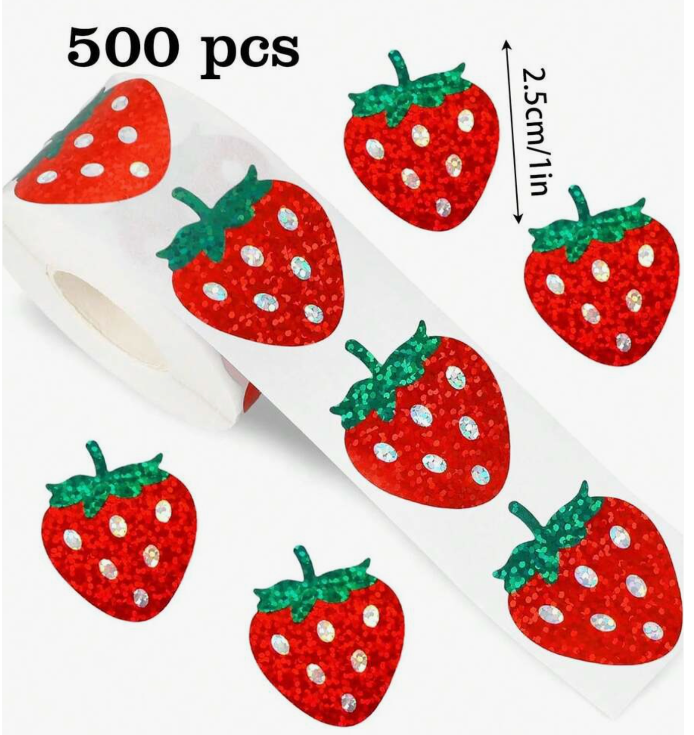 *Holographic Strawberry Stickers 500 on a roll