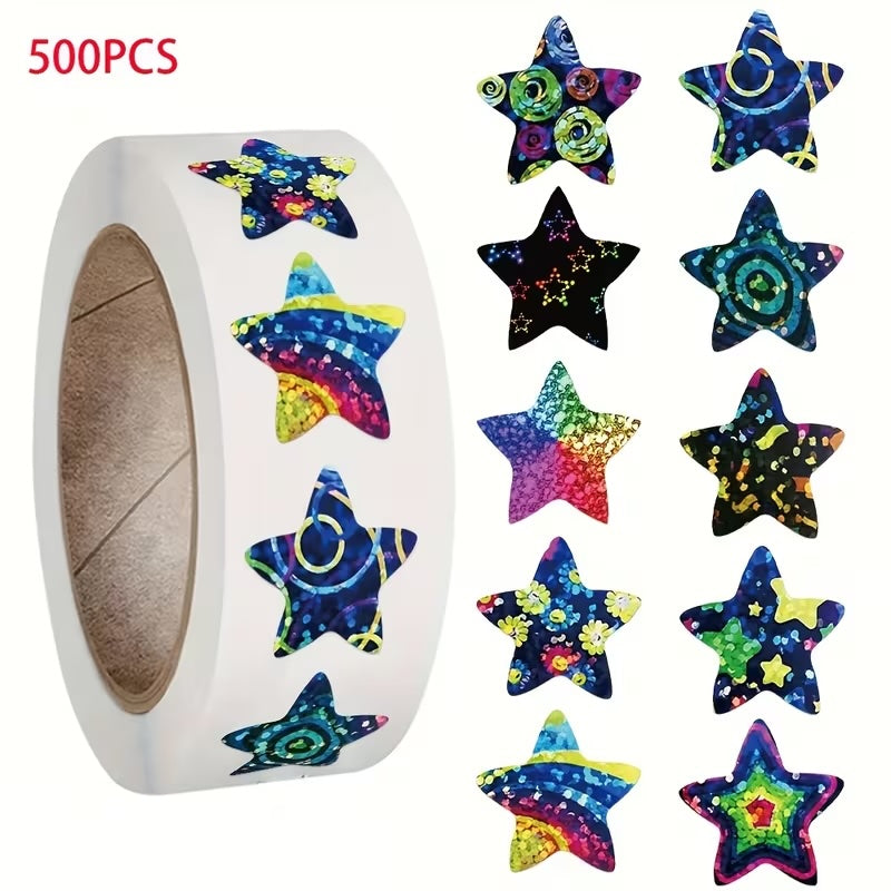 *STARS Patterns Holographic Stickers 500 on a roll - Colourful Teacher Merit Stickers
