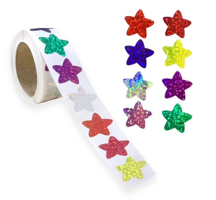 *STARS Multicolour Holographic Stickers 500 on a roll