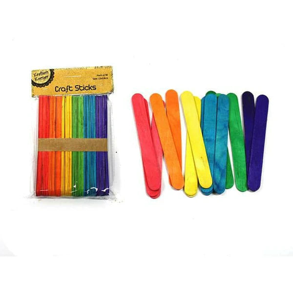 Jumbo Coloured Craft Sticks 15cm x 1.8cm Pack of 60 Craft Fun