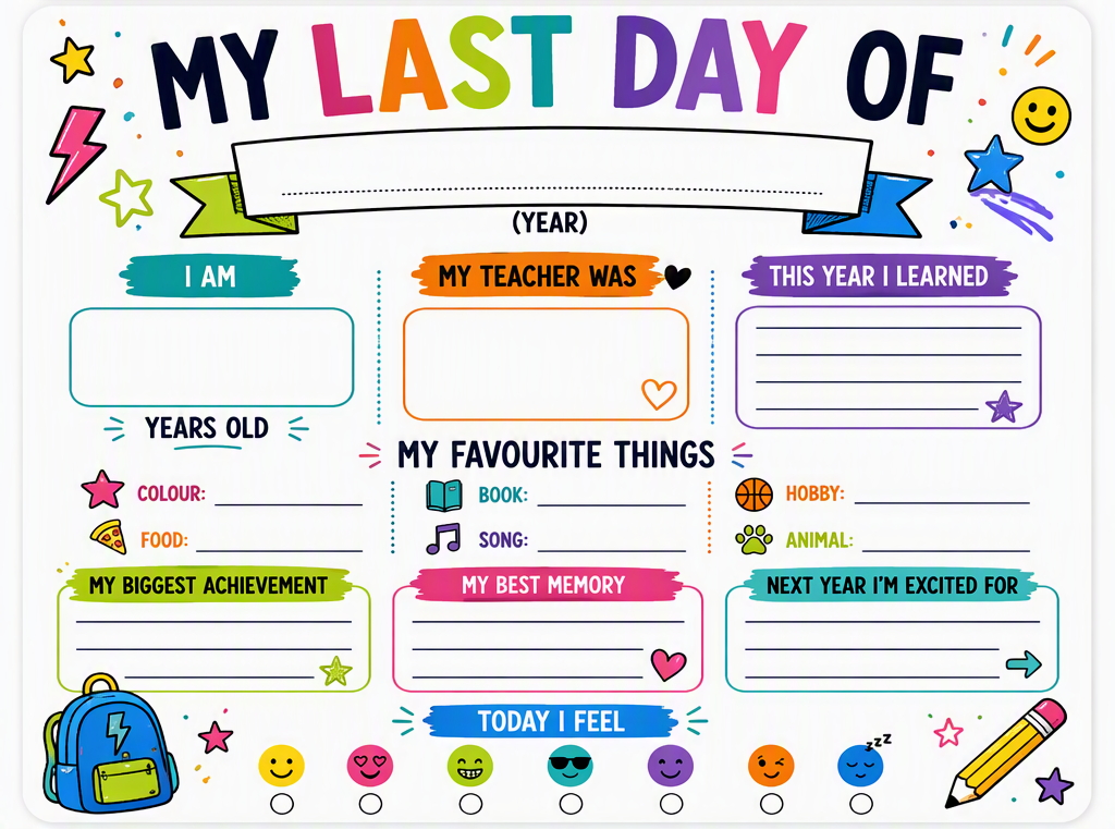 A school milestone planner page set featuring two colorful worksheets: the top sheet titled &