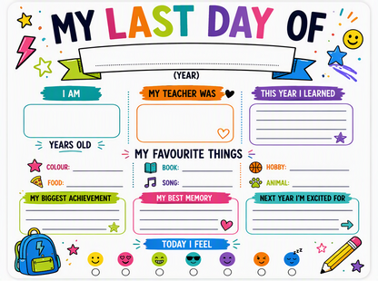 A school milestone planner page set featuring two colorful worksheets: the top sheet titled &