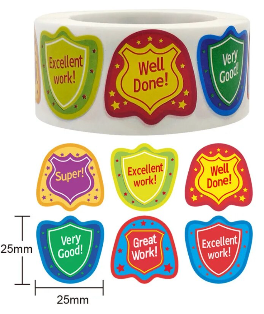Merit Medallions 1 Stickers 500 on a roll - Colourful Teacher Merit Stickers