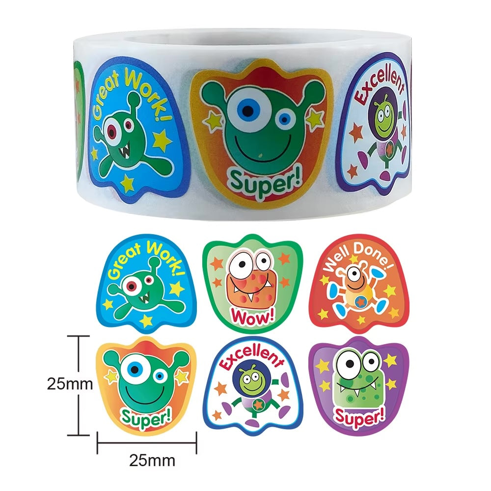 Merit Monsters Stickers 500 on a roll - Colourful Teacher Merit Stickers