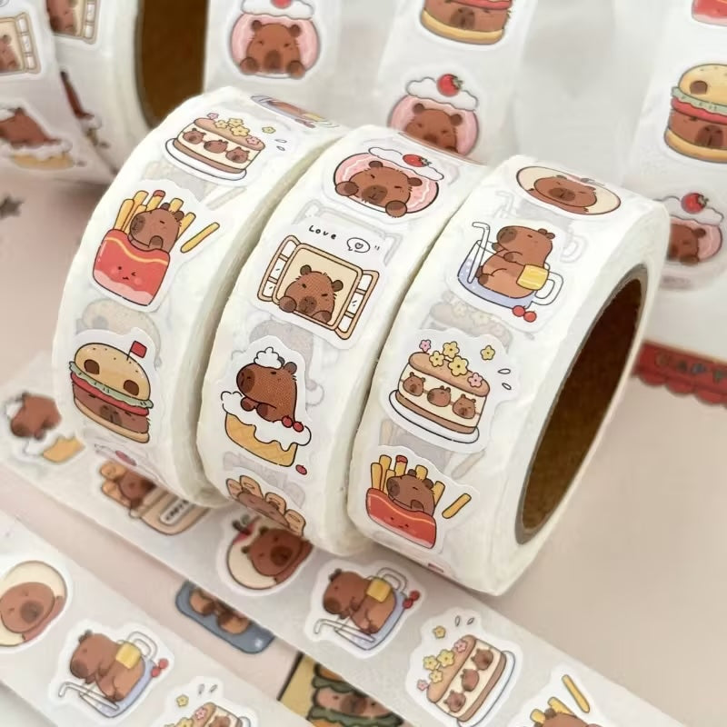 *Mini Capybara Stickers 300 on a roll - Colourful Teacher Merit Stickers