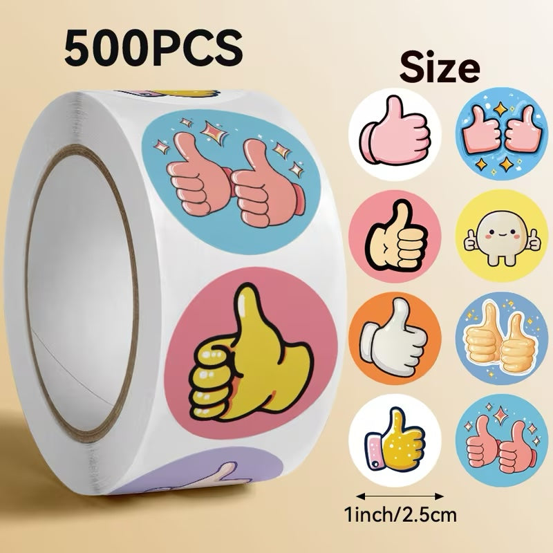 New! Thumbs Up Award Stickers 500 on a roll -  Colourful Teacher Merit Stickers