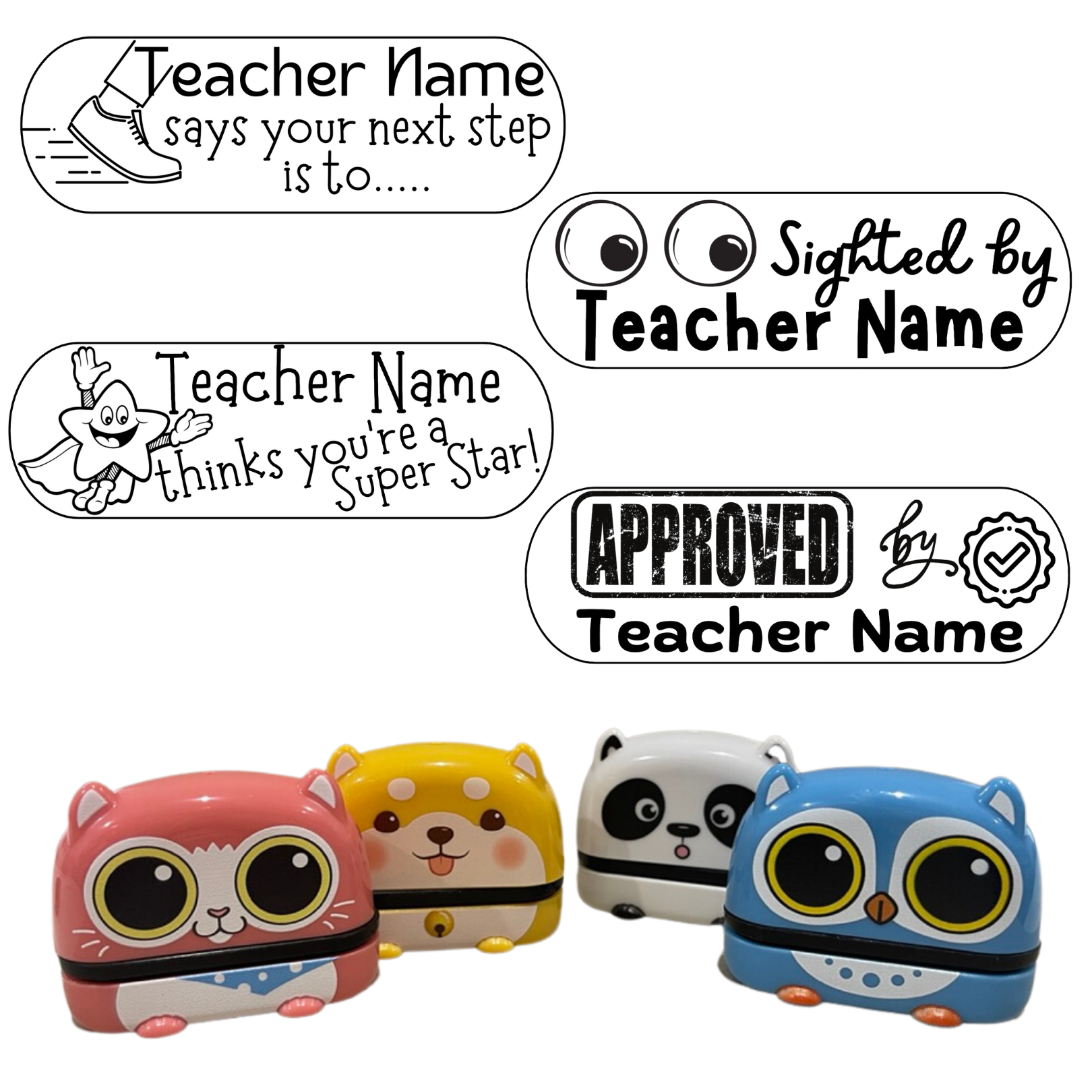 Animals NEXT STEPS Personalised Stamp Set - 4 x  Stamps 50mm x 16mm