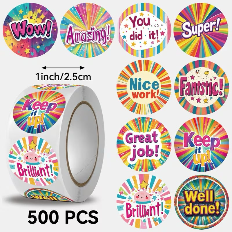 * NEW Nice Work! 500 on a roll - Colourful Teacher Merit Stickers