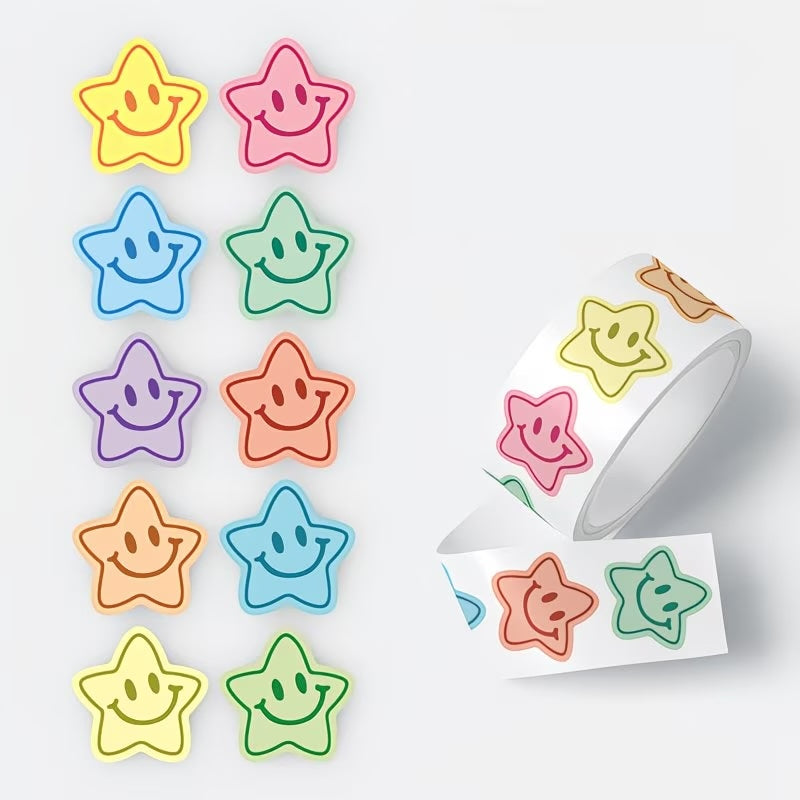 * NEW Pastel Star Faces 2 Stars 500 on a roll - Colourful Teacher Merit Stickers