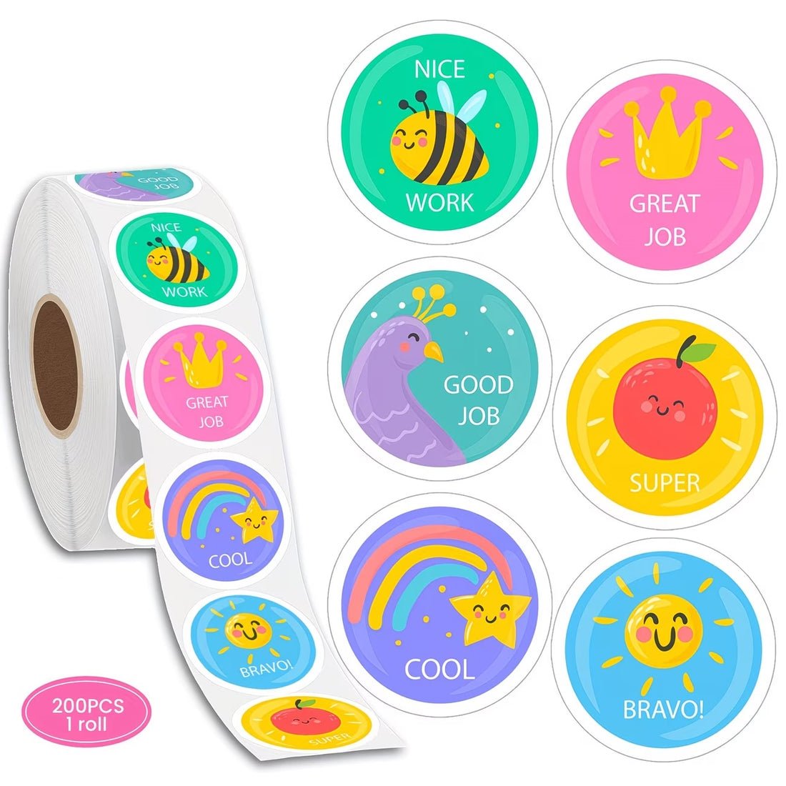 NEW! Pastel Very Good! Stickers 500 on a roll -  Colourful Teacher Merit Stickers