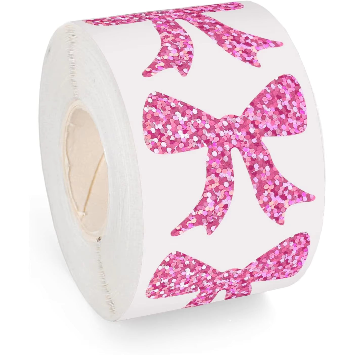 *LARGE Pink Bow Holographic Stickers 500 on a roll