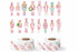 A set of die-cut stickers shaped like pink and multicoloured nutcracker soldiers, shown both as individual cutouts and on rolls. The figures feature various outfits in pink, blue, green, and yellow, with one holding a green wreath and another holding a small Christmas tree.