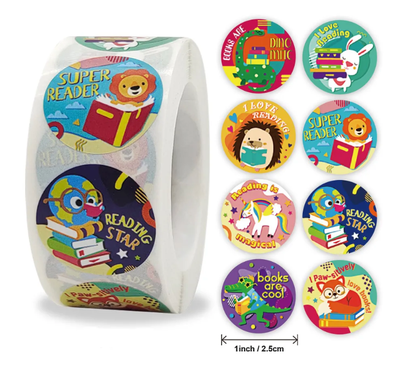 Reading 2 Cute Award Stickers 500 on a roll -  Colourful Teacher Merit Stickers