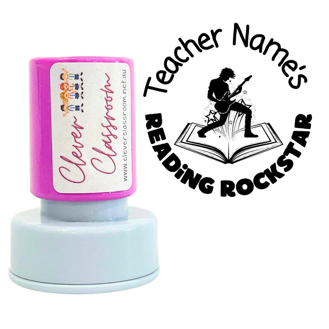 Reading Rock Star Personalised Teacher Stamp 30mm round