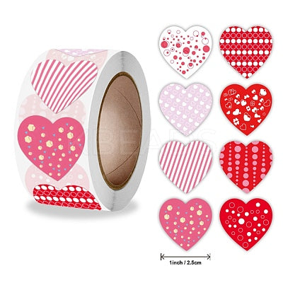 *HEARTS RED Colourful Patterns Stickers 500 on a roll - Colourful Teacher Merit Stickers (Copy)