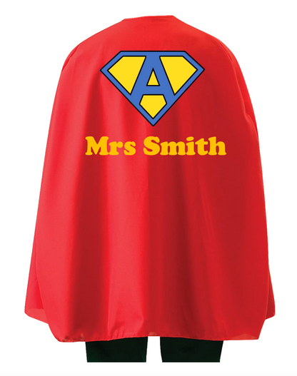 Custom Teacher Cape - Choose your colour and add your personalisation.