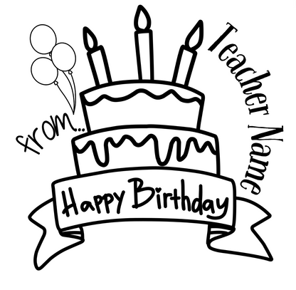 Happy Birthday CAKE Personalised Teacher Stamp 30mm round