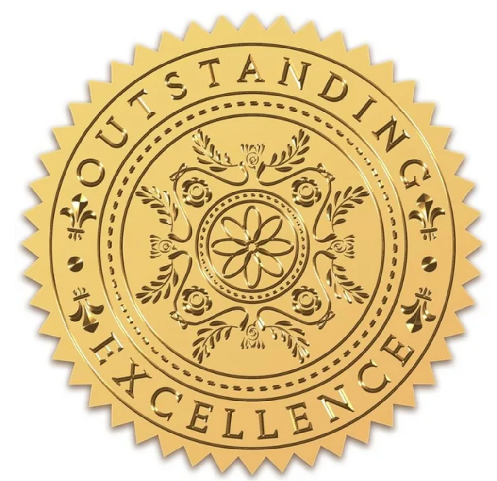 Gold Foil Embossed OUTSTANDING EXCELLENCE Stickers