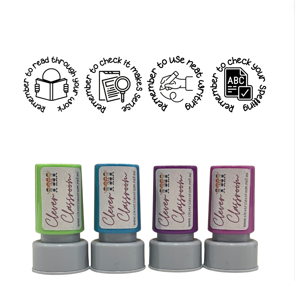 Stamp Set - 4 x Proofreading Writing Feedback Stamps 30mm round
