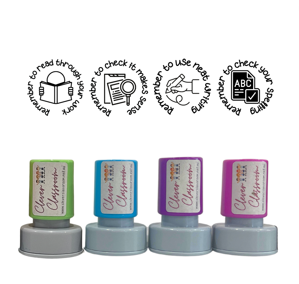 LARGE Stamp Set - 4 x Proofreading Writing Feedback Stamps 30mm round
