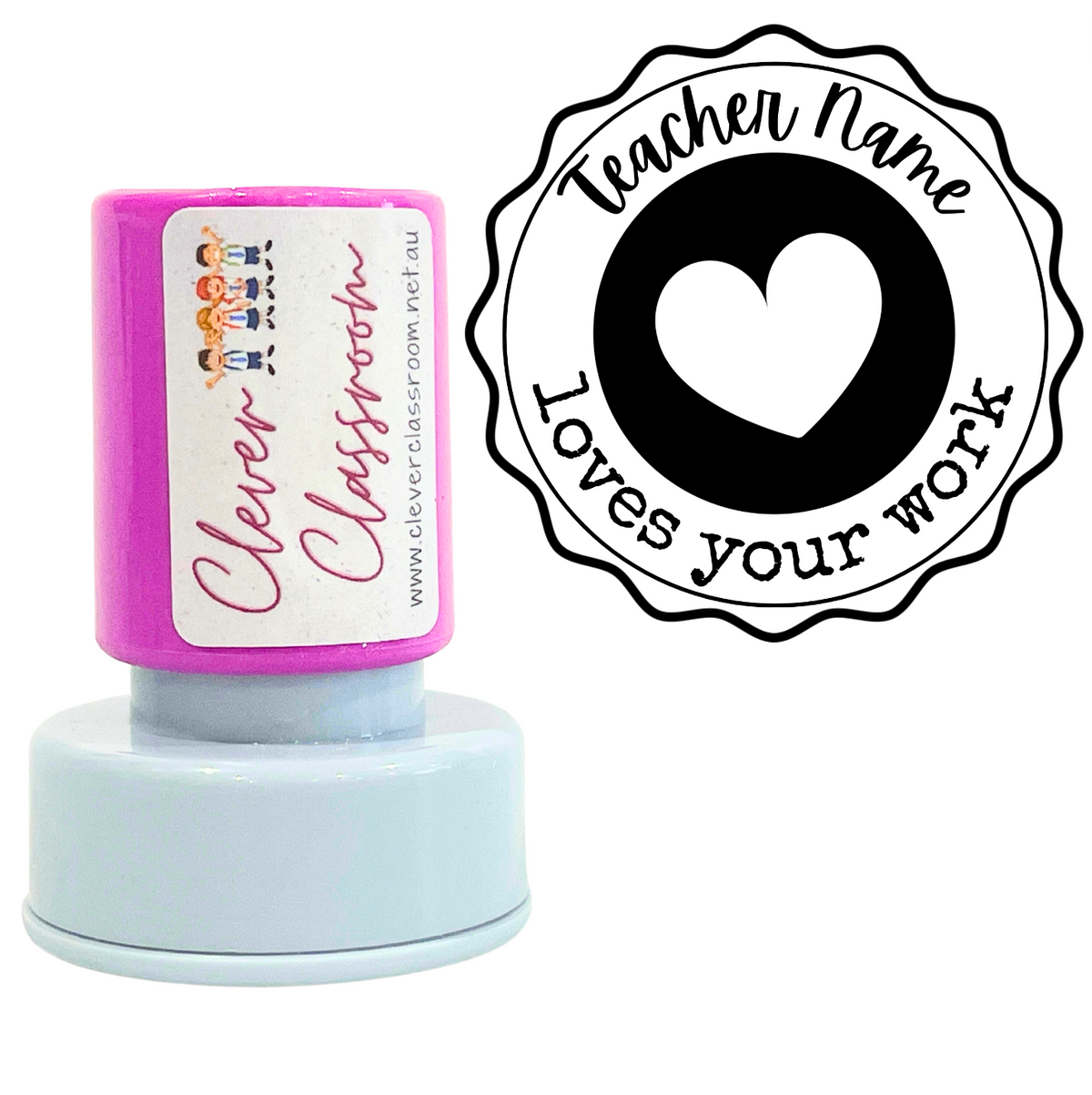 NEW! Personalised - Teacher loves your work !Teacher Stamp 30mm round