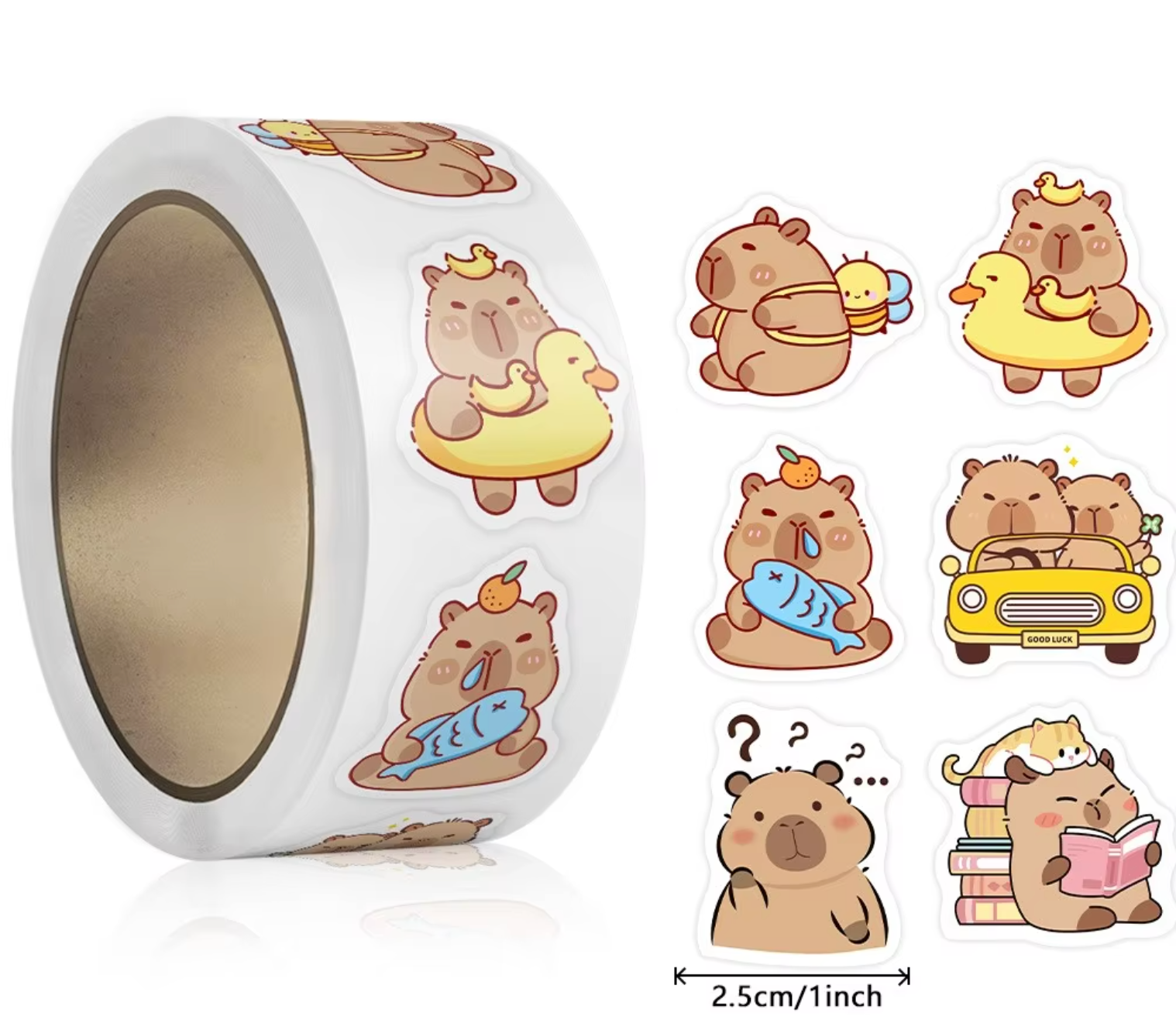 NEW! Capybara Stickers 500 on a roll - Colourful Teacher Merit Stickers