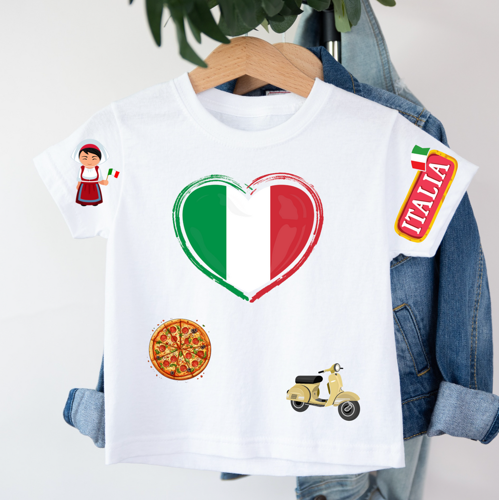 Kid's T-shirt - Italian Day - Heart Italy - Black or White